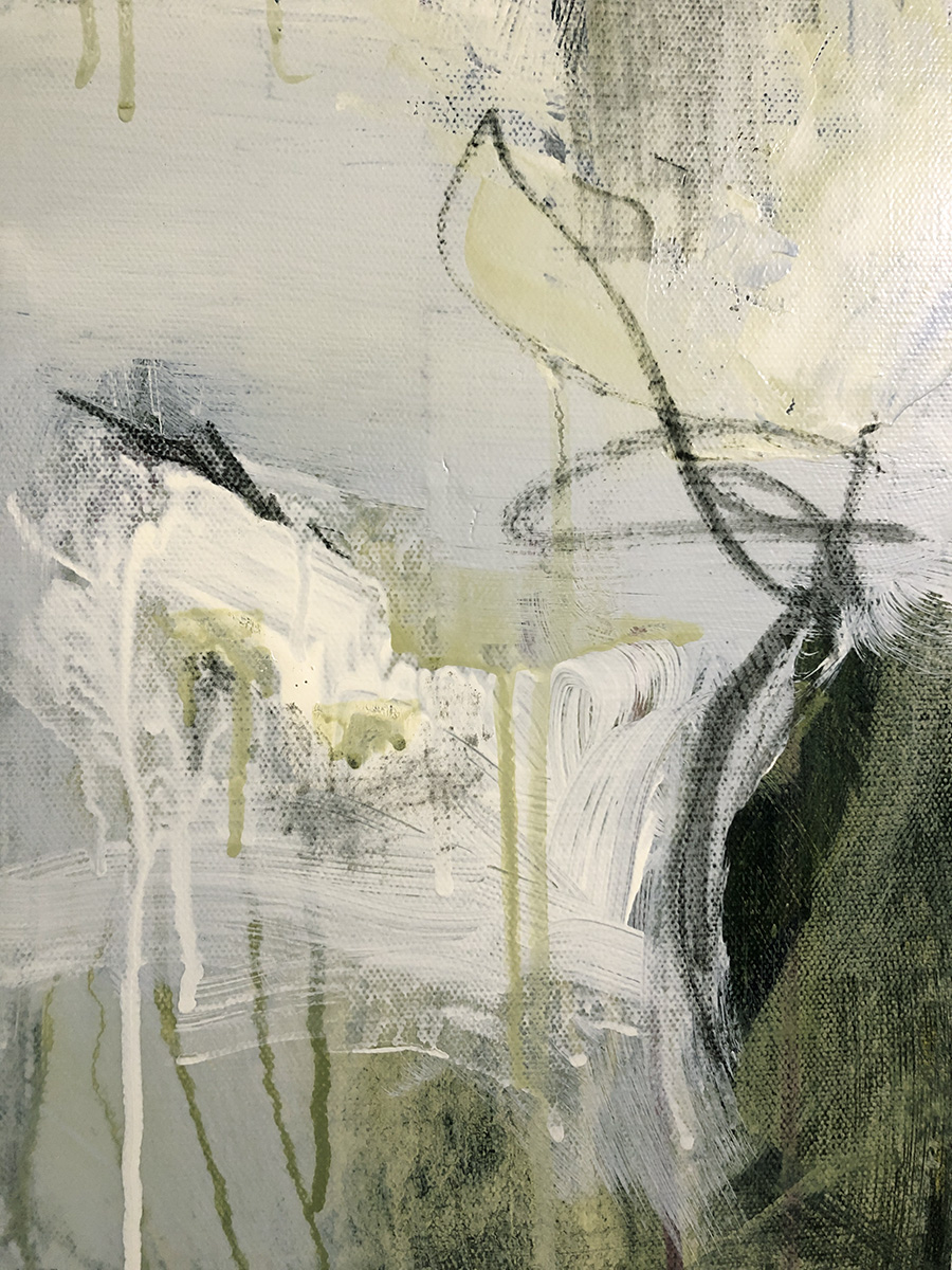 detail of abstract painting with charcoal lines