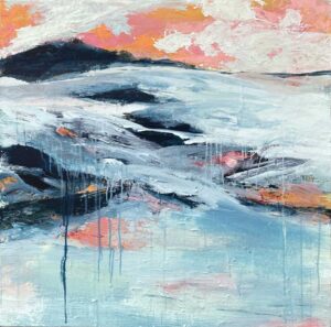 Orange and pink emerge from a wintery looking abstract scene