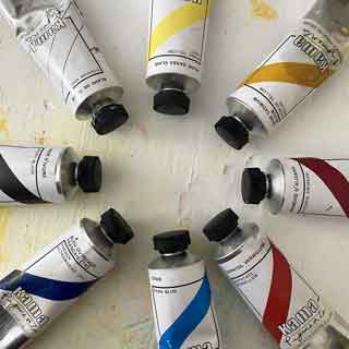 Oil paint tubes in a circle