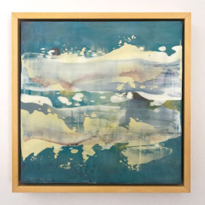 Playful azur and cream abstract shown framed