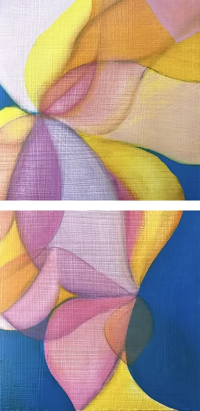 Yellow, orange, pink and blue diptych