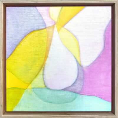 A pastel-coloured abstract framed in oak