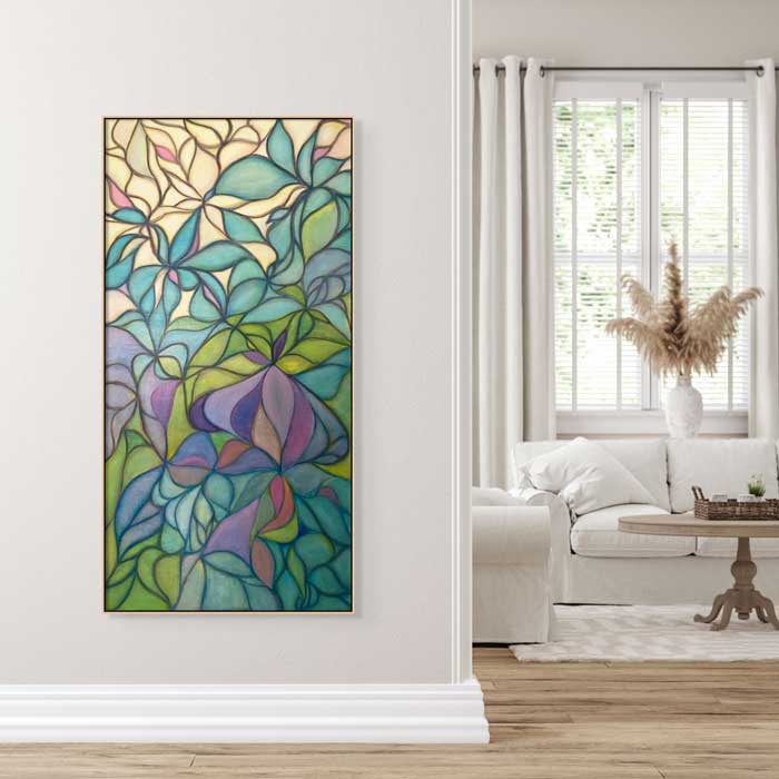 Abstract botanical painting in neutral contemporary home