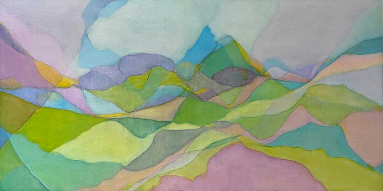 Abstract landscape with soft pastel colours with multiple perspectives.
