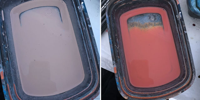 grey-issue grey paint in container shown mixed and with the blue dropped out
